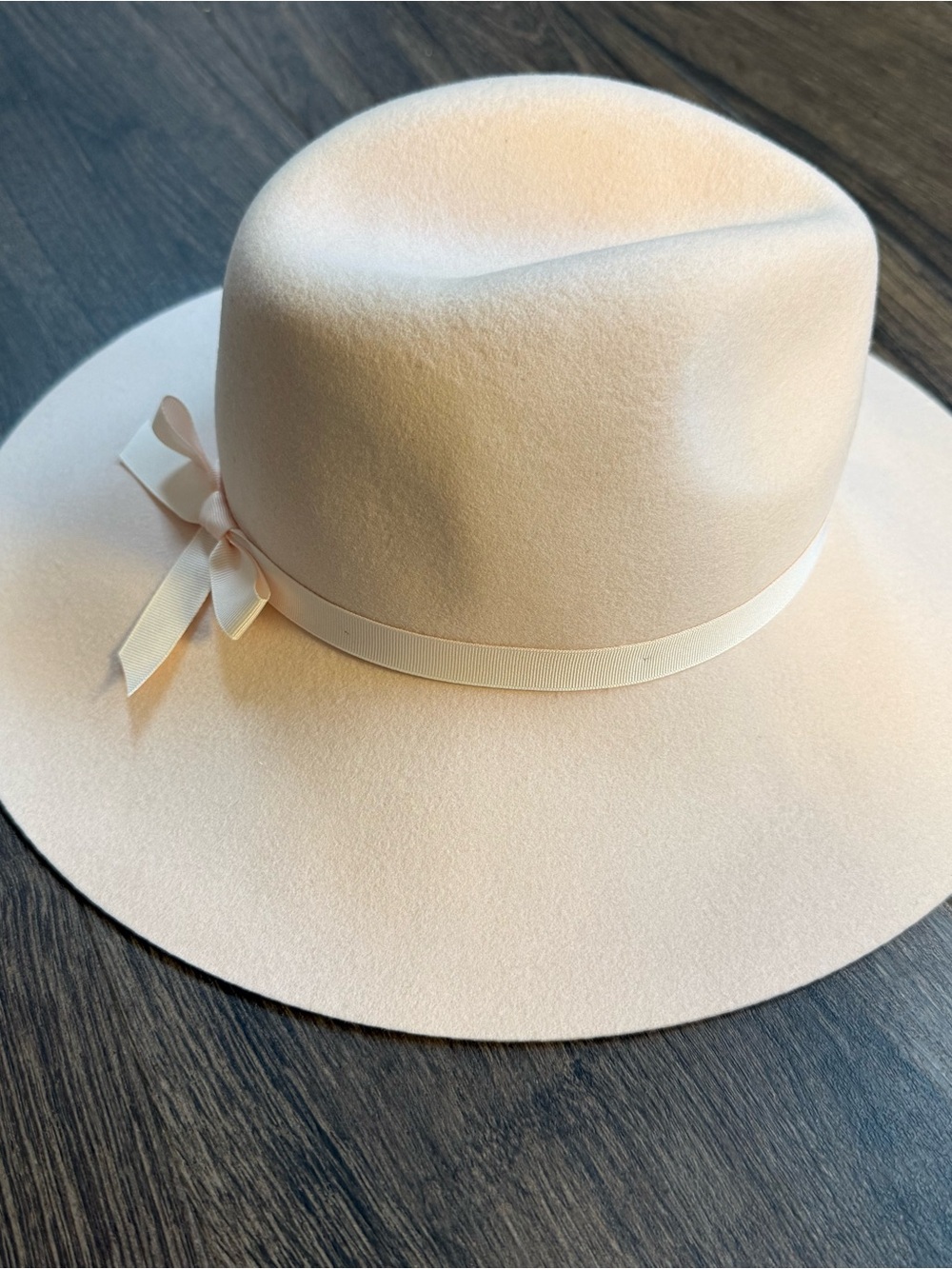 Saks Fifth Avenue Wide-Brim Felt Fedora in Pale Blush with Ribbon Bow